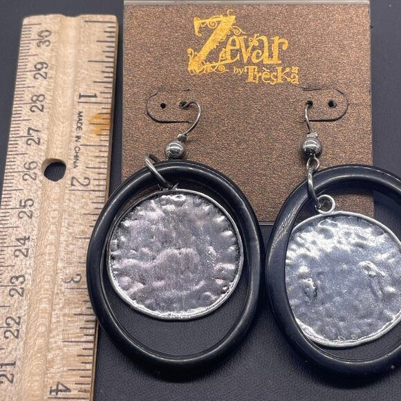 Zevar by Treska Hammered Circle Dangle Drop Earrings Boho Bohemian Hippie - Picture 5 of 5